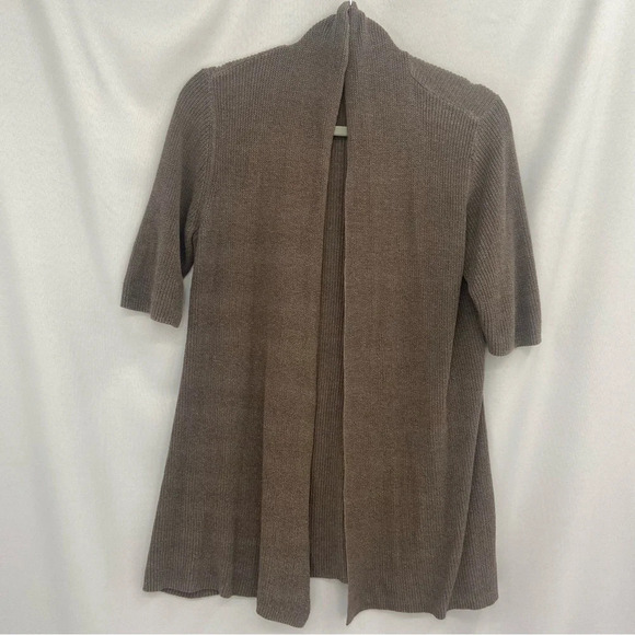 Eileen Fisher Chocolate Brown Open Front 1/2 Sleeve Silk Blend Cardigan Sweater - Picture 4 of 9